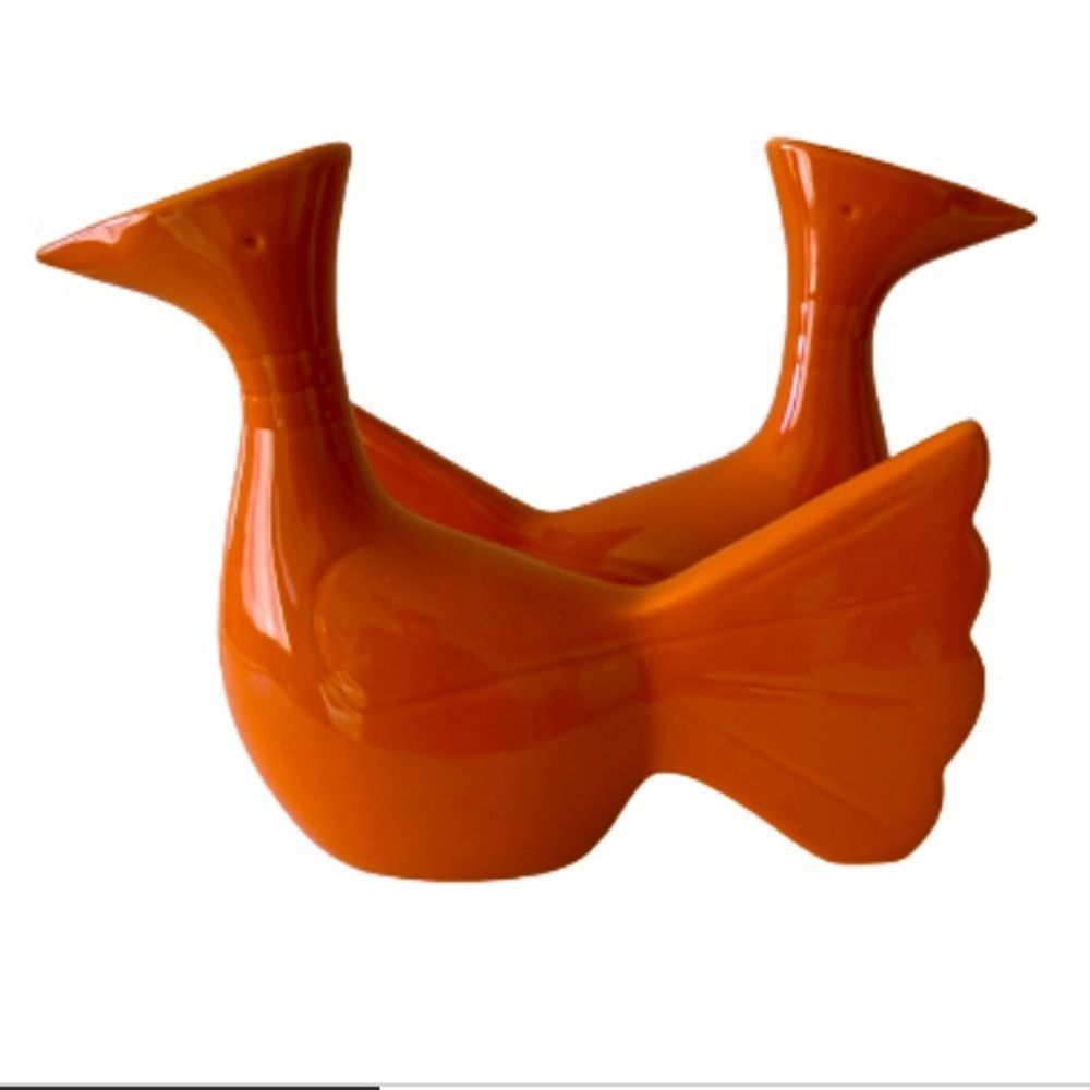 Set Of 2 Global Views Orange Mod Art Deco Bird Vases - Picture 1 of 11